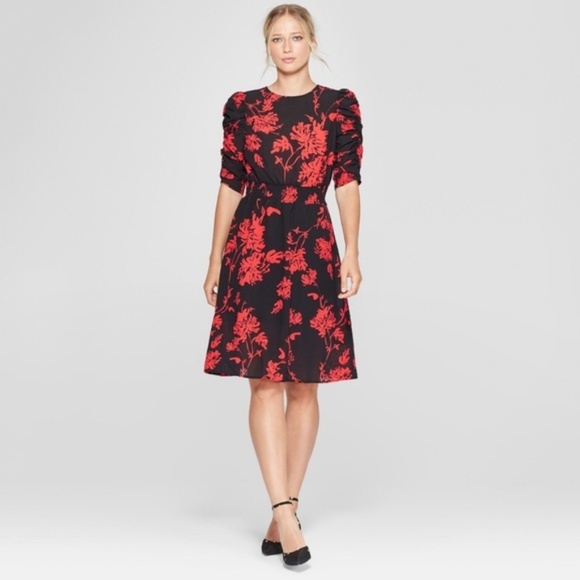 red black floral dress